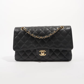 Chanel Womens Classic Flap Black Gold Medium