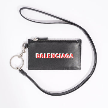 Balenciaga Lanyard Card Holder Black Leather