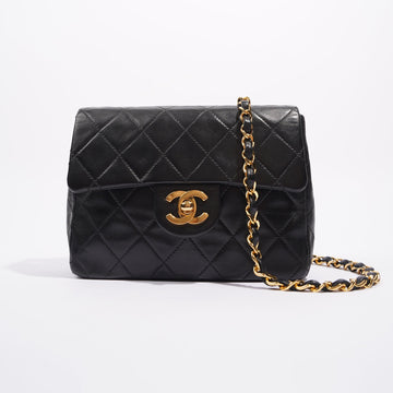 Chanel Womens Vintage Lambskin Square Flap Bag Black / Gold Mini