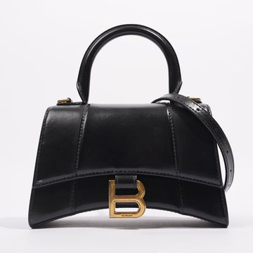 Balenciaga Womens Hourglass Crossbody Bag Black Leather XS