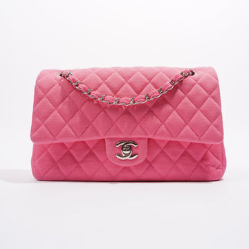 Chanel Womens Fabric Double Flap Bag Pink Medium