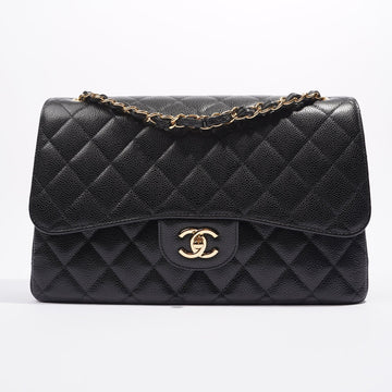 Chanel Double Flap Bag Black Caviar Leather Jumbo
