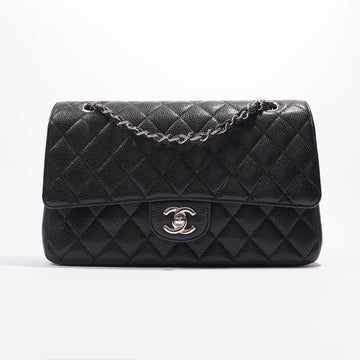 Chanel Double Classic Flap Bag Black Caviar Leather Medium