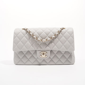 Chanel Womens Classic Flap Grey White Gold Medium