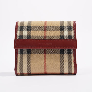 Burberry Womens Flap Wallet Check / Red