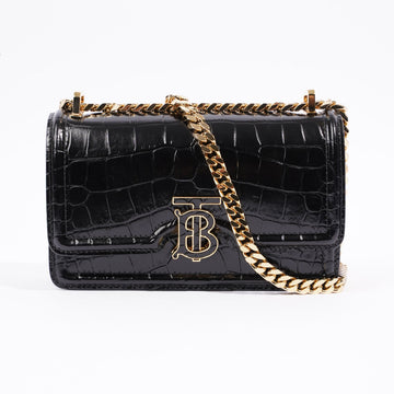 Burberry Womens TB Elongated Bag Black Embossed Leather