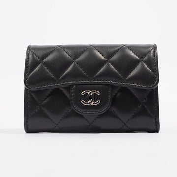 Chanel Womens Lambskin Quilted Flap Card Holder Black Leather