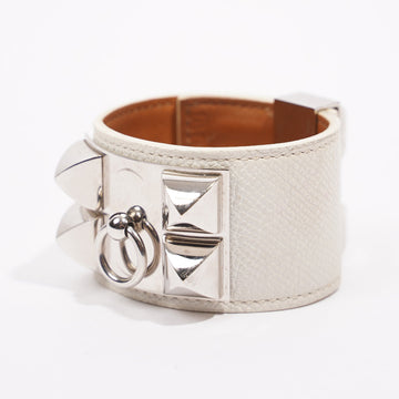 Hermes Womens Collier De Chien Bracelet White Metal / Leather