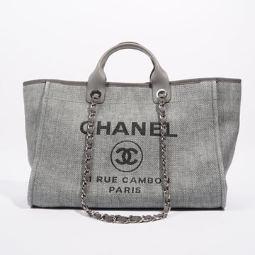 Chanel Womens Deauville Bag Grey Canvas Small