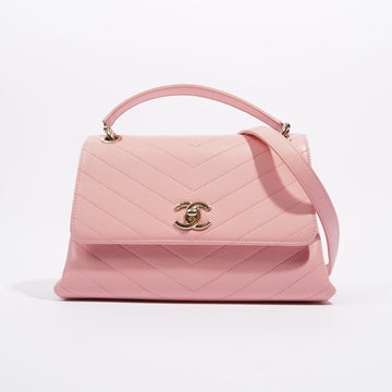 Chanel Womens Chevron Chic Top Handle Bag Pink Caviar Small