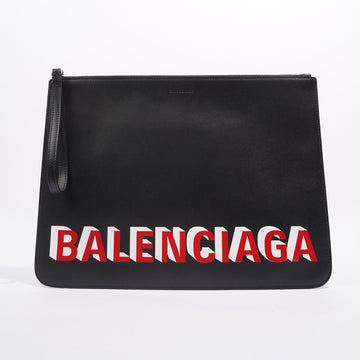 Balenciaga Womens Cash Pouch Black Leather Large
