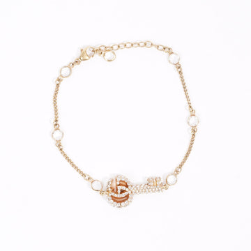 Gucci Womens Crystal-Embellished Double G Key Bracelet Gold / Silver