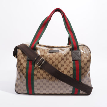 Gucci Womens 2 Way Crystal Boston Bag Supreme / Red / Green