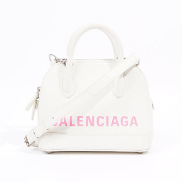 Balenciaga Womens Ville Top Handle Bag White Leather XXS