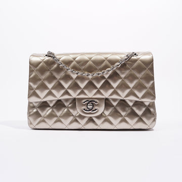 Chanel Womens Classic Flap Silver Medium