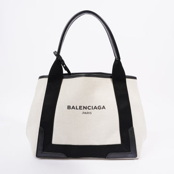 Balenciaga Cabas Tote Bag Off white / Black Canvas Small