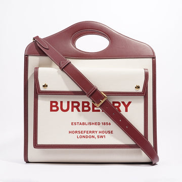 Burberry Womens Pocket Bag Burgundy / White Canvas Medium