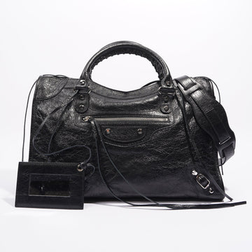 Balenciaga Womens Classic City Bag Black Leather Small