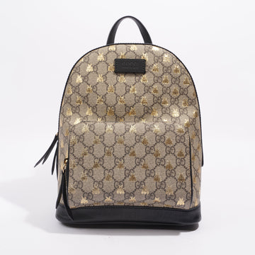 Gucci Womens GG Supreme Bees Backpack Brown / Gold Canvas Small