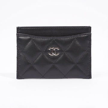 Chanel Womens Quilted Card Holder Black Leather