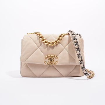 Chanel Womens 19 Flap Bag Beige Lambskin Small