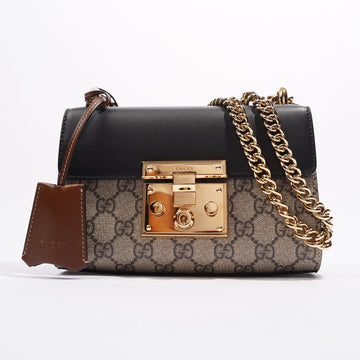 Gucci Womens Padlock Bag Black / Brown Leather / Canvas Mini