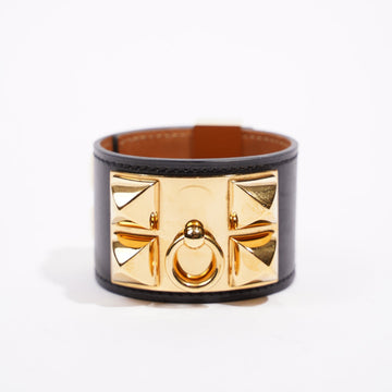 Hermes Womens Collier De Chien Bracelet Black Gold T2