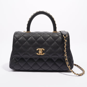 Chanel Womens Coco Top Handle Black Caviar Leather Small