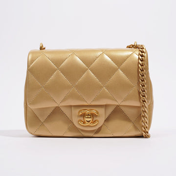Chanel Womens Lambskin 23p Mini Flap Bag Gold Mini