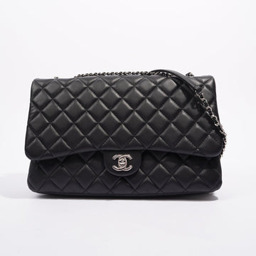 Chanel Womens Lambskin Quilted Flap Bag Black / Silver