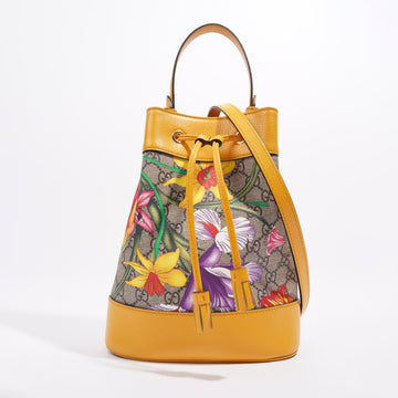 Gucci Womens Ophidia GG Flora Bucket Bag Yellow / Floral Canvas