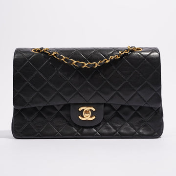 Chanel Womens Vintage Lambskin Classic Flap Black Medium