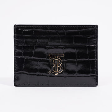 Burberry TB Card Case Black / Gold Embossed Leather