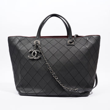 Chanel CC Charm Chain Shopping Tote Black Calfskin Leather Large