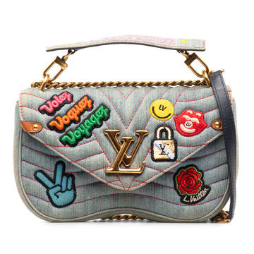 LOUIS VUITTON Limited Edition Denim Patches New Wave Chain MM Crossbody Bag