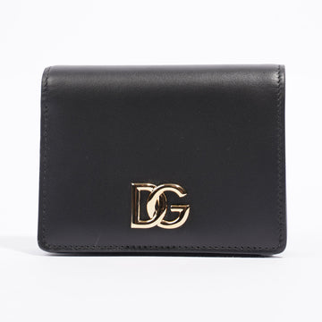 Dolce and Gabbana Logo Plaque Compact Wallet Black Leather