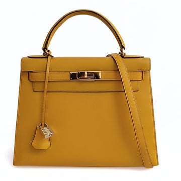 HERMES Hermes Hermes Kelly 28 shoulder bag in Courchevel yellow gold leather