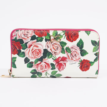 Dolce and Gabbana Rose Print Long Wallet Pink And Red Rose Print Leather