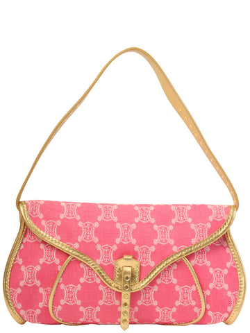 CELINE Denim Paris Macadam Pattern Shoulder Bag Pink