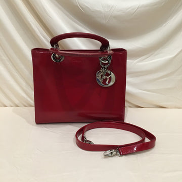 CHRISTIAN DIOR Dior Red Patent Leather Lady Dior Handbag Sku# 70219