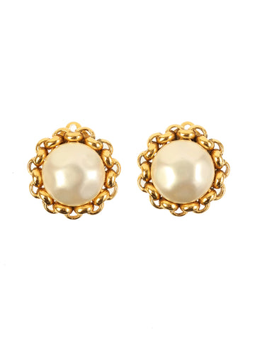 CHANEL 1988 Made Pearl Round Edge Chain Earrings