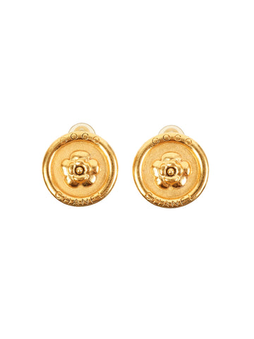 CHANEL 1997 Made Round Camellia Logo Earrings