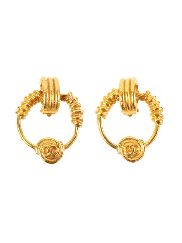 CHANEL 1994 Made Round Cc Mark Hoop Earrings Gold