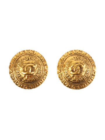 CHANEL Round Cambon Cc Mark Earrings Gold