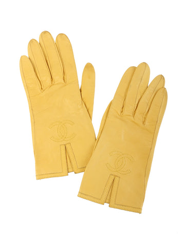 CHANEL Cc Mark Stitch Gloves Yellow
