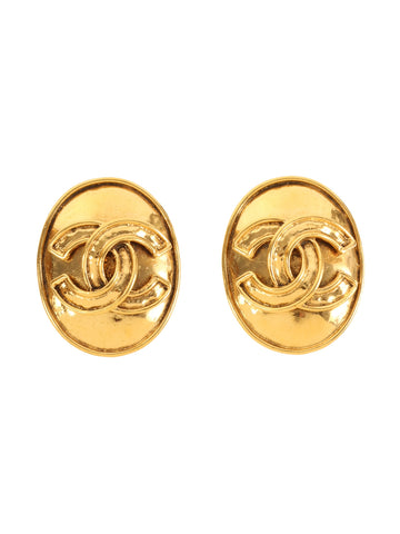 CHANEL 1994 Made Oval Cc Mark Earrings Gold