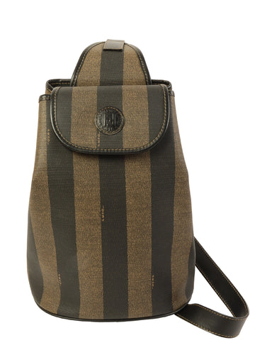 FENDI Striped Pattern Logo Embossed Shoulder Bag Black