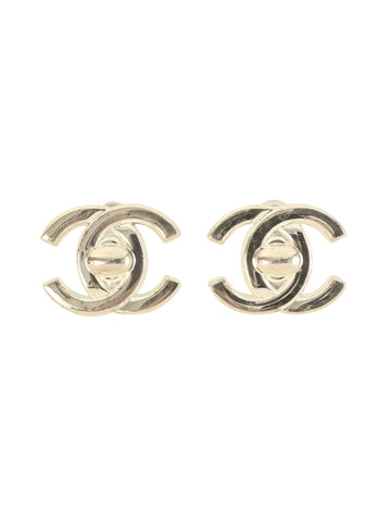 CHANEL 1997 Made Turn-Lock Earrings Silver