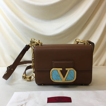 VALENTINO GARAVANI Valentino Brown Leather V Logo Shoulder Bag Sku# 68881