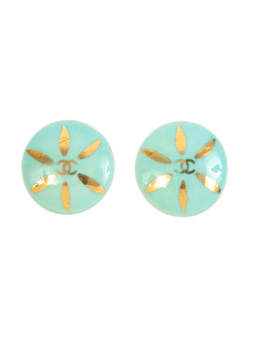 CHANEL 1997 Made Round Cc Mark Earrings Light Blue